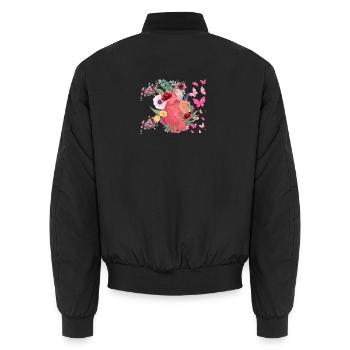 Cœur fleurs et papillons - Bomber unisexe - noir - Dos - AI Model Male 185 light (185cm)