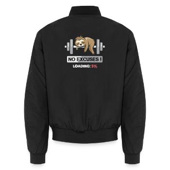 Fitness Sloth Bodybilding no excuses funny - Unisex Bomber Jacket - black - Back - AI Model Male 185 light (185cm)