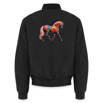 Horse decorated with flowers - Unisex Bomber Jacket - black - Back - AI Model Male 185 light (185cm)