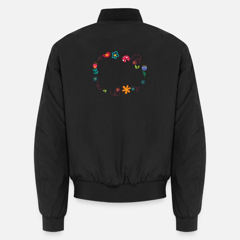 Runder Rahmen mit Blumen Marienkäfer und Vogel Unisex Bomberjacke