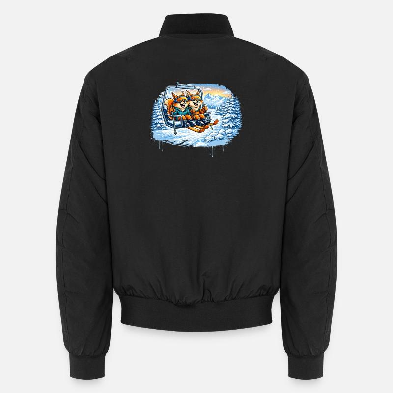 Eichhörnchen & Fuchs im Skilift – Winterspaß - Unisex Bomberjacke - Schwarz