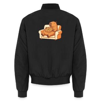 Pizza Capybara auf dem Sofa - Unisex Bomberjacke - Schwarz - Hinten - AI Model Male 185 light (185cm)