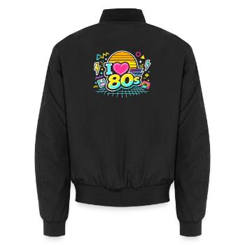 80s I Love The 80s - Unisex Bomber Jacket - black - Back - AI Model Male 185 light (185cm)