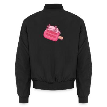 Mignon axolotl qui se détend sur de la glace rouge - Bomber unisexe - noir - Dos - AI Model Male 185 light (185cm)