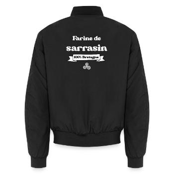 Farine de Sarrasin 100% Bretagne - Bomber unisexe - noir - Dos - AI Model Male 185 light (185cm)