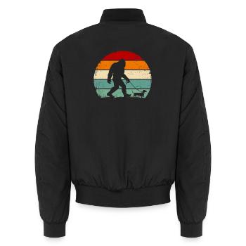 Bigfoot Walking a Dog Funny Dachshund - Unisex Bomberjacke - Schwarz - Hinten - AI Model Male 185 light (185cm)
