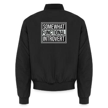 Somewhat Functional Introvert Spruch Logo Text - Unisex Bomberjacke - Schwarz - Hinten - AI Model Male 185 light (185cm)