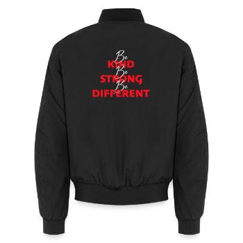 Be Kind Be Strong Be Different Spruch Logo Text - Unisex Bomberjacke - Schwarz - Hinten - AI Model Male 185 light (185cm)