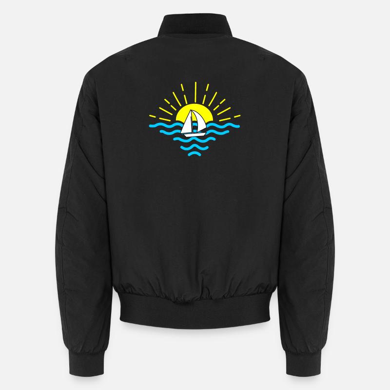 sunset sea sailboat Unisex Bomber Jacket