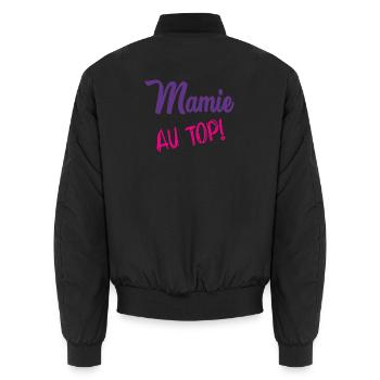MAMIE. FÊTE DES MÈRES. BONNE FÊTE MAMIE. JE T'AIME - Bomber unisexe - noir - Dos - AI Model Male 185 light (185cm)