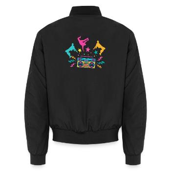 Boombox Neon Dancing Silhouettes - Unisex Bomber Jacket - black - Back - AI Model Male 185 light (185cm)