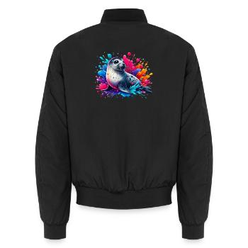 Seal - Unisex Bomber Jacket - black - Back - AI Model Male 185 light (185cm)