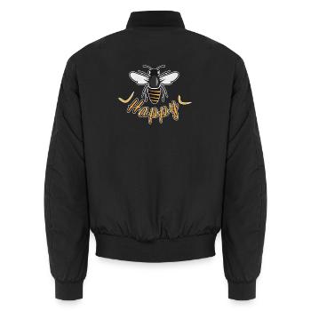 Glückliche Biene mit 'Happy'-Schriftzug - Unisex Bomberjacke - Schwarz - Hinten - AI Model Male 185 light (185cm)
