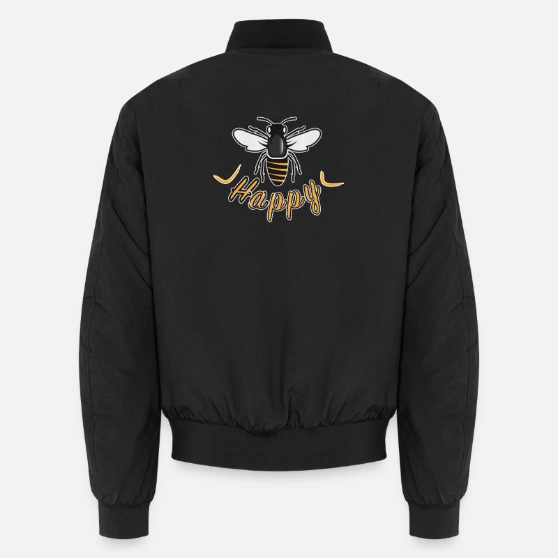 Happy bee with 'Happy' lettering - Unisex Bomber Jacket - black