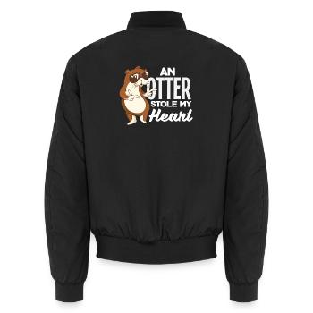 Sea Otter Stoly My Heart - Unisex Bomber Jacket - black - Back - AI Model Male 185 light (185cm)