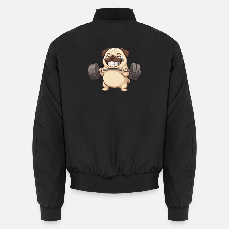 Mops mit Hantel Fitness Workout Bodybuilder Unisex Bomberjacke