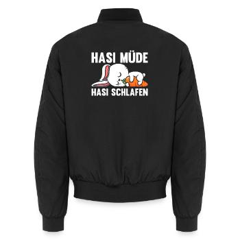 Shlafshirt Hase Hasi Müde Hasi Schlafen - Unisex Bomberjacke - Schwarz - Hinten - AI Model Male 185 light (185cm)