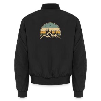 Alps Mountains Forest Nature Hiking Mountaineering - Unisex Bomber Jacket - black - Back - AI Model Male 185 light (185cm)