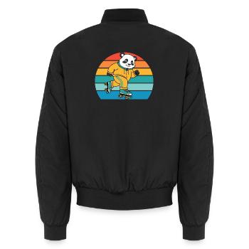 Retro-Panda auf Rollschuhen - Unisex Bomberjacke - Schwarz - Hinten - AI Model Male 185 light (185cm)
