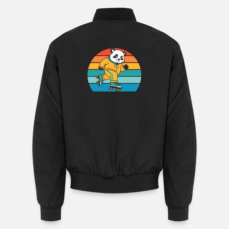 Retro-Panda auf Rollschuhen Unisex Bomberjacke