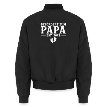 Befördert zum Papa 2027 – Baby Ankündigung - Unisex Bomberjacke - Schwarz - Hinten - AI Model Male 185 light (185cm)