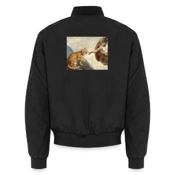 Cat Slaps God's Hand Funny Cats Meme - Unisex Bomber Jacket - black - Back - AI Model Male 185 light (185cm)