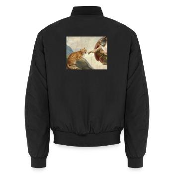 Cat Slaps God's Hand Funny Cats Meme - Unisex Bomber Jacket - black - Back - AI Model Male 185 light (185cm)