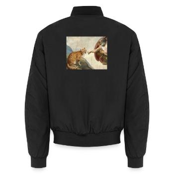 Cat Slaps God's Hand Funny Cats Meme - Unisex Bomber Jacket - black - Back - AI Model Male 185 light (185cm)