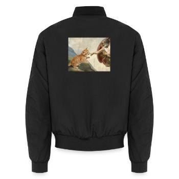 Cat Slaps God's Hand Funny Cats Meme - Unisex Bomber Jacket - black - Back - AI Model Male 185 light (185cm)