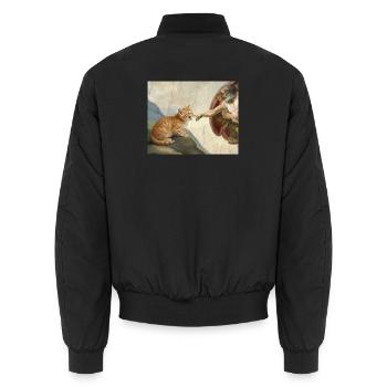Cat Slaps God's Hand Funny Cats Meme - Unisex Bomber Jacket - black - Back - AI Model Male 185 light (185cm)