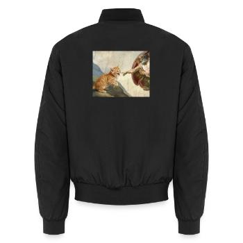 Cat Slaps God's Hand Funny Cats Meme - Unisex Bomber Jacket - black - Back - AI Model Male 185 light (185cm)