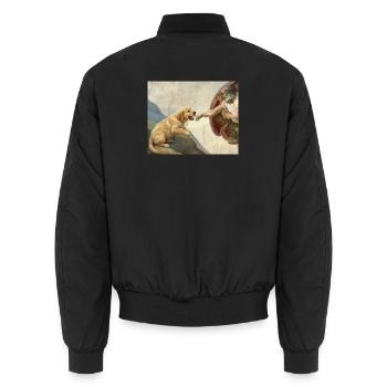 Dog God Hand Golden Retriever Dog Meme - Unisex Bomber Jacket - black - Back - AI Model Male 185 light (185cm)