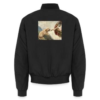 Dog God Hand Golden Retriever Dog Meme - Unisex Bomber Jacket - black - Back - AI Model Male 185 light (185cm)