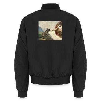 Dog God Hand French Bulldog Dog meme - Unisex Bomber Jacket - black - Back - AI Model Male 185 light (185cm)