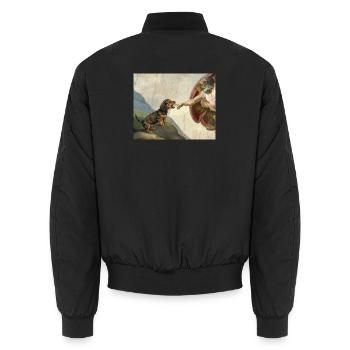 Dog God Hand Dachshund Dogs meme - Unisex Bomber Jacket - black - Back - AI Model Male 185 light (185cm)