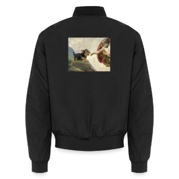 dog god hand yorkshire terrier dogs meme - Unisex Bomber Jacket - black - Back - AI Model Male 185 light (185cm)