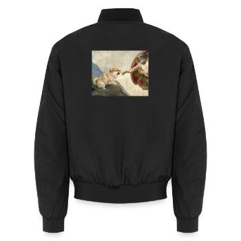 Dog God Hand Pomeranian Dog meme - Unisex Bomber Jacket - black - Back - AI Model Male 185 light (185cm)