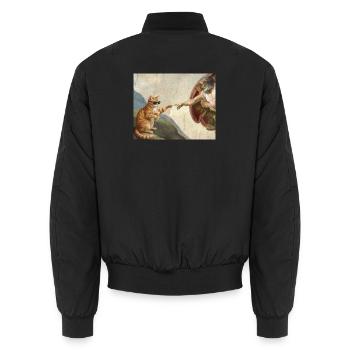 Cat Slaps God's Hand Funny Cats Meme - Unisex Bomber Jacket - black - Back - AI Model Male 185 light (185cm)