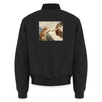 Cat Slaps God's Hand Funny Cats Meme - Unisex Bomber Jacket - black - Back - AI Model Male 185 light (185cm)