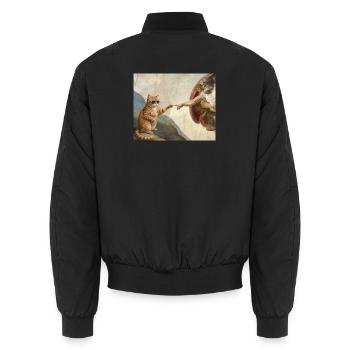 Cat Slaps God's Hand Funny Cats Meme - Unisex Bomber Jacket - black - Back - AI Model Male 185 light (185cm)