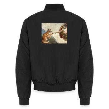 Cat Slaps God's Hand Funny Cats Meme - Unisex Bomber Jacket - black - Back - AI Model Male 185 light (185cm)