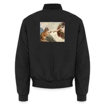 Cat Slaps God's Hand Funny Cats Meme - Unisex Bomber Jacket - black - Back - AI Model Male 185 light (185cm)