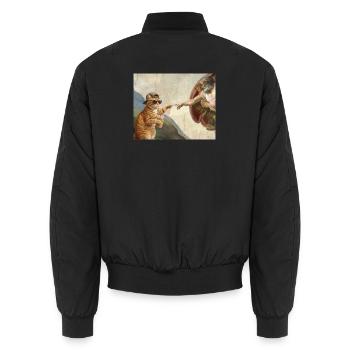 Katze Schlägt Gottes Hand Lustiges Katzen meme - Unisex Bomberjacke - Schwarz - Hinten - AI Model Male 185 light (185cm)