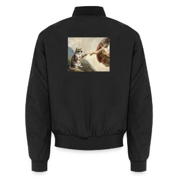 Katze Schlägt Gottes Hand Lustiges Katzen meme - Unisex Bomberjacke - Schwarz - Hinten - AI Model Male 185 light (185cm)