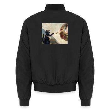 Cat Slaps God's Hand Funny Cats Meme - Unisex Bomber Jacket - black - Back - AI Model Male 185 light (185cm)