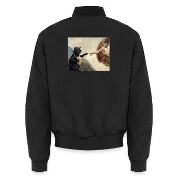Cat Slaps God's Hand Funny Cats Meme - Unisex Bomber Jacket - black - Back - AI Model Male 185 light (185cm)