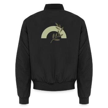 Olive bow and minimalist branch - Unisex Bomber Jacket - black - Back - AI Model Male 185 light (185cm)