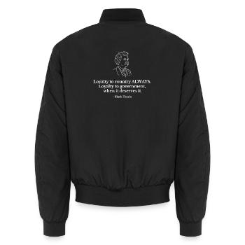 Mark Twain-Zitat über Loyalität zum Country-T-Shirt - Unisex Bomberjacke - Schwarz - Hinten - AI Model Male 185 light (185cm)