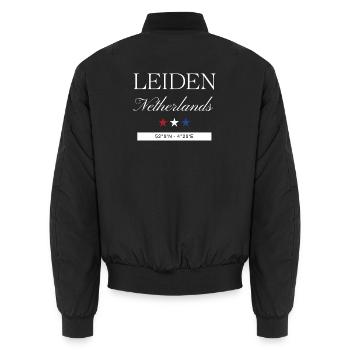 Leiden Niederlande Souvenir – Reise minimalistisch - Unisex Bomberjacke - Schwarz - Hinten - AI Model Male 185 light (185cm)