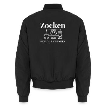 Zocken Heilt Alle Wunden - Unisex Bomberjacke - Schwarz - Hinten - AI Model Male 185 light (185cm)